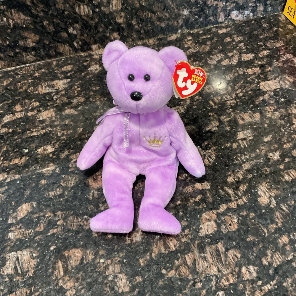 Ty Lavender “Yours Truly” Plush Bear with Crown Embroidery